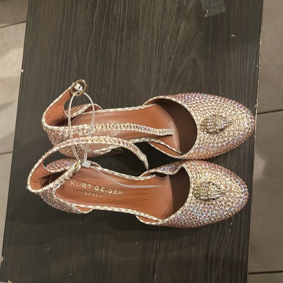 Kensington Glitz Fabric Eagle Head Ankle Strap Crystal Platform Pumps - Picture 5 of 8